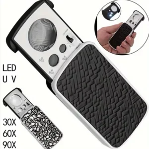 Taschenlupe Juwelierlupe 90x 60x 30x Vergrößerung 3x LED UV-