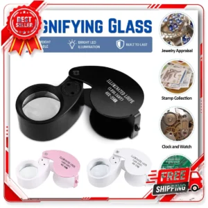 40X Magnifying Folding Loupe with LED Light for Jewelers and Hobbyists