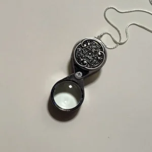 Lupe oxidiertes Silber Jugendstil Juwelierlupe Anhänger Halskette -