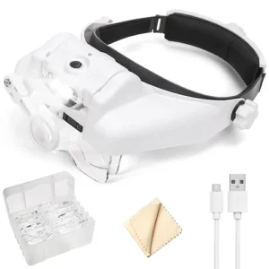 Profi Stirnband mit 3 LED Licht Juwelier Lupe Vergrößerungsglas Lupe.-